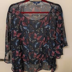 Next Women's Sheer Top with Butterfly Print - Pink and Blue
